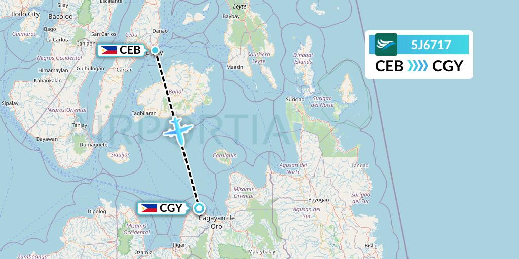 5J6717 CEBU Pacific Air Flight Map: Cebu to Cagayan de Oro