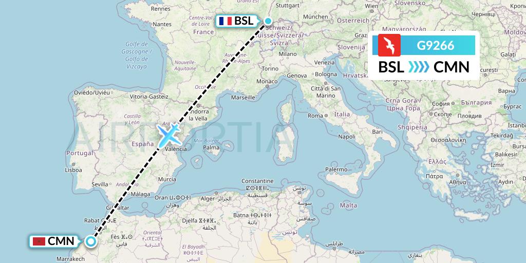G9266 Air Arabia Flight Map: Basel to Casablanca