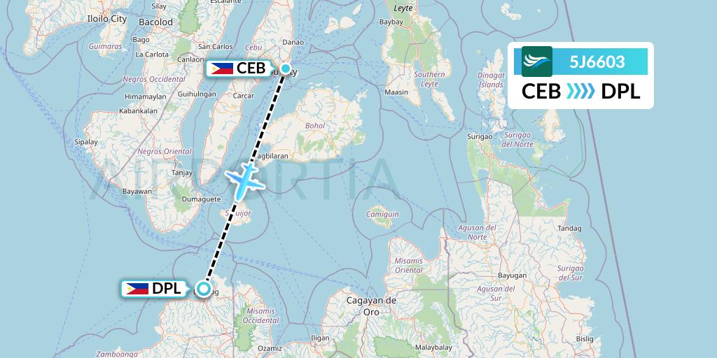 5J6603 CEBU Pacific Air Flight Map: Cebu to Dipolog