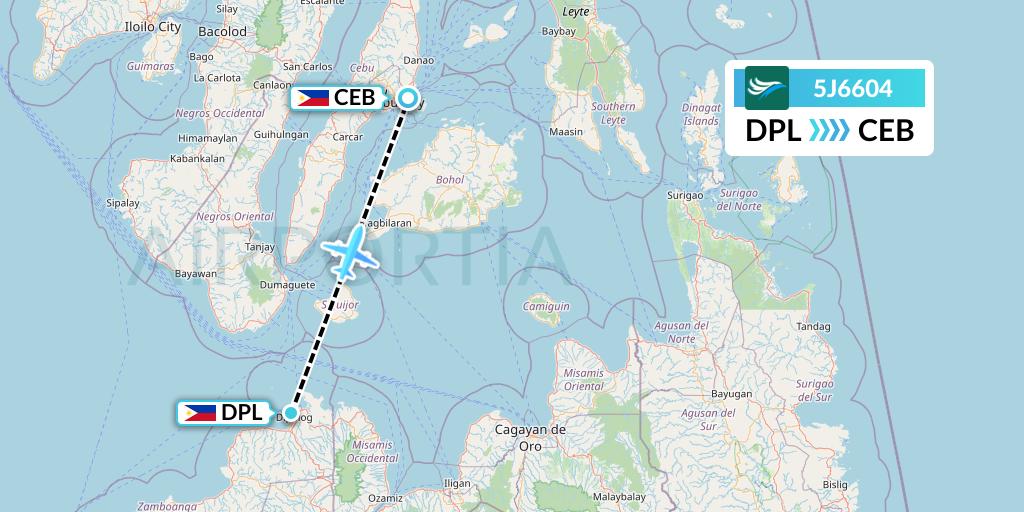 5J6604 CEBU Pacific Air Flight Map: Dipolog to Cebu