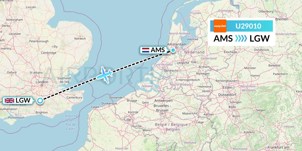 U29010 EasyJet Flight Map: Amsterdam to London