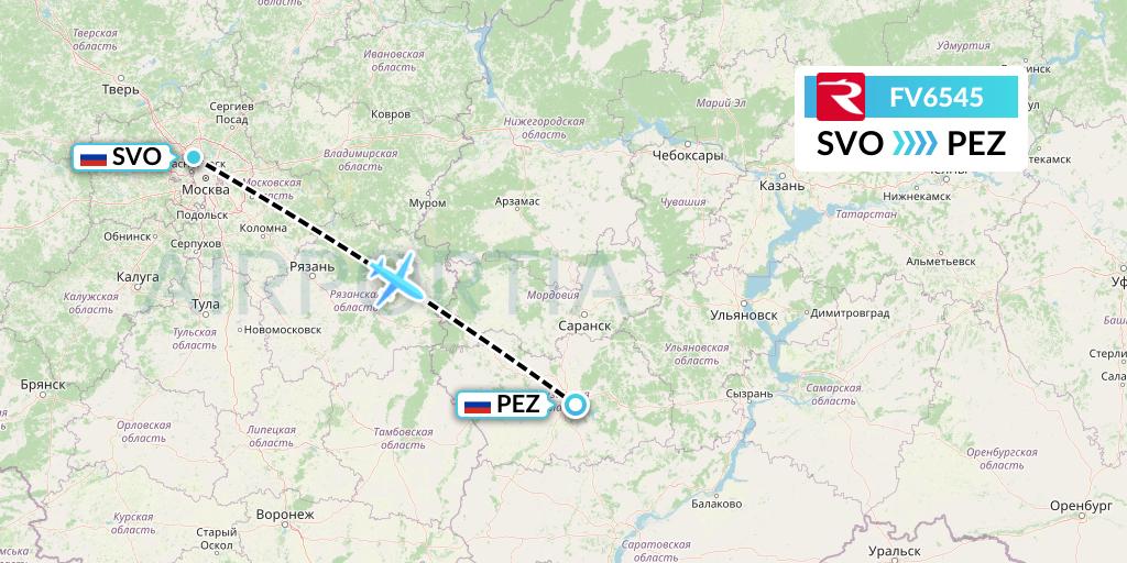 FV6545 Rossiya Flight Map: Moscow to Penza