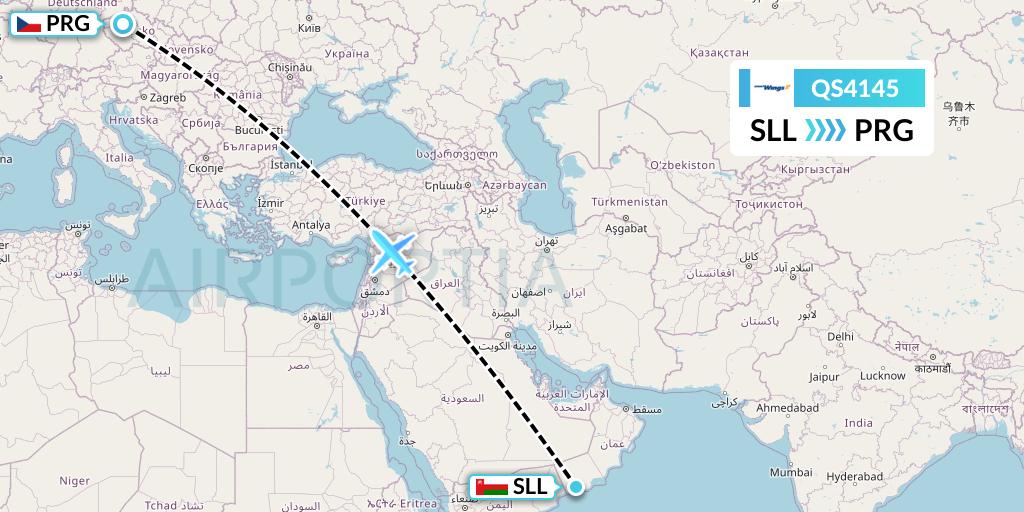 QS4145 Smartwings Flight Map: Salalah to Prague