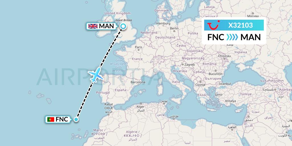 X32103 TUI fly Germany Flight Map: Funchal to Manchester