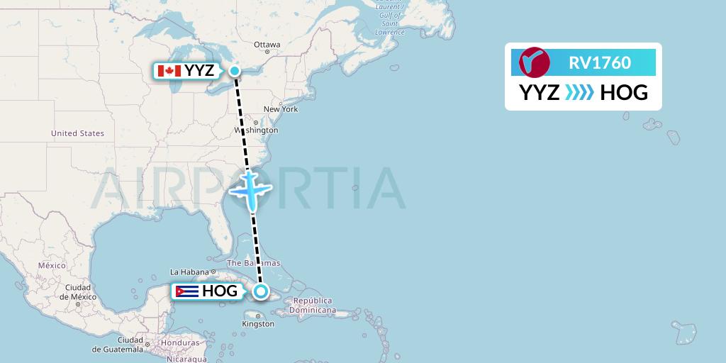RV1760 Air Canada Rouge Flight Map: Toronto to Holguin