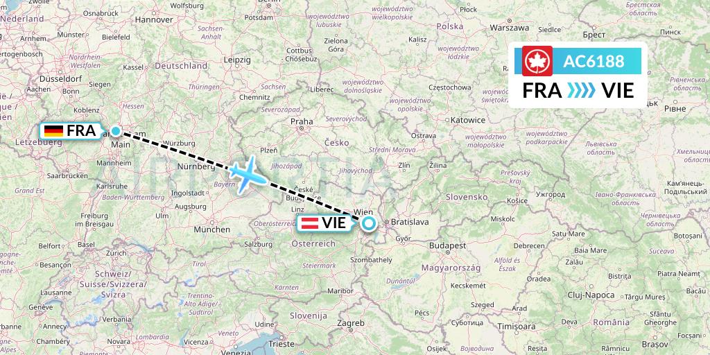 AC6188 Air Canada Flight Map: Frankfurt to Vienna