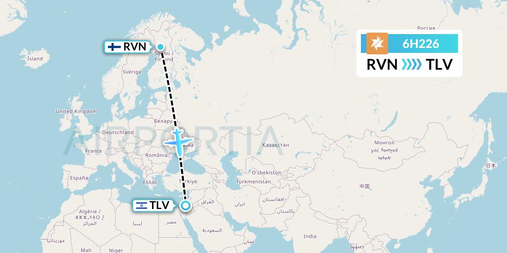 6H226 Israir Airlines Flight Map: Rovaniemi to Tel Aviv