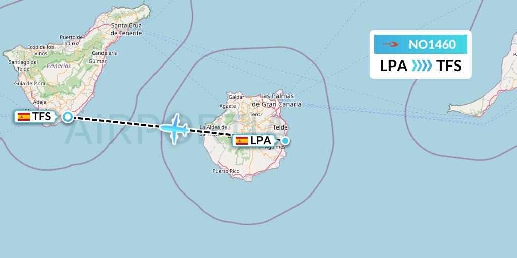NO1460 Neos Flight Map: Las Palmas to Tenerife