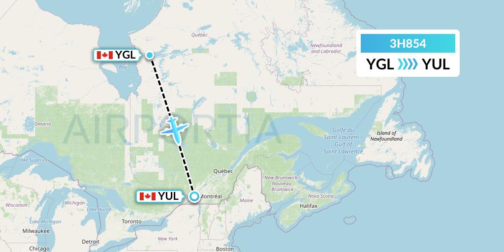 3H854 Air Inuit Flight Map: La Grande Riviere to Montreal