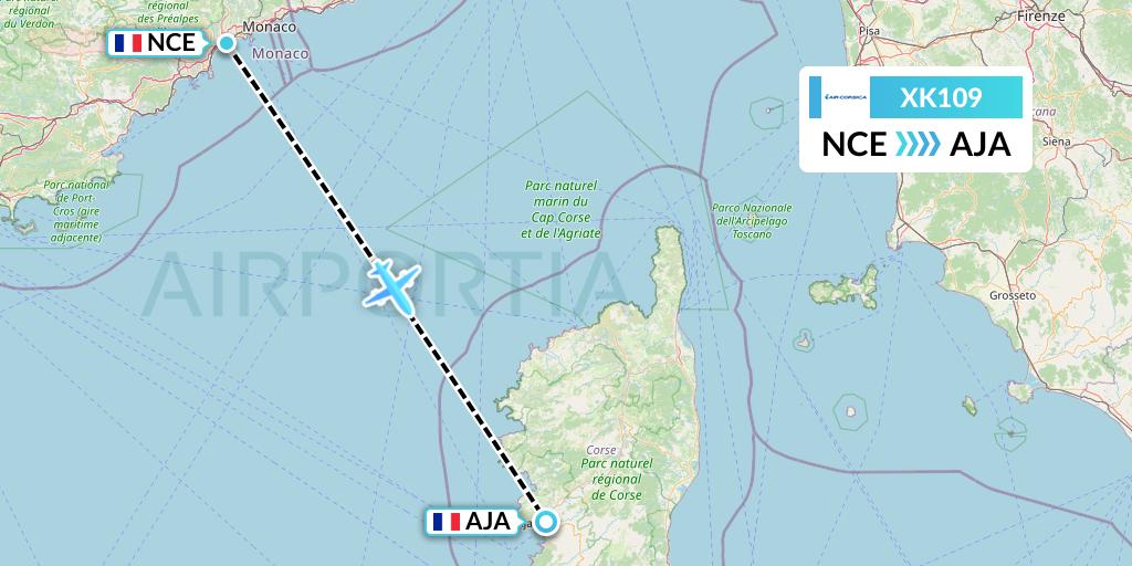 XK109 Air Corsica Flight Map: Nice to Ajaccio