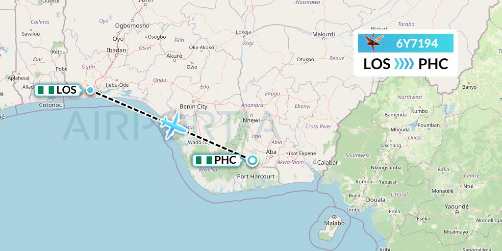 6Y7194 SmartLynx Flight Map: Lagos to Port Harcourt