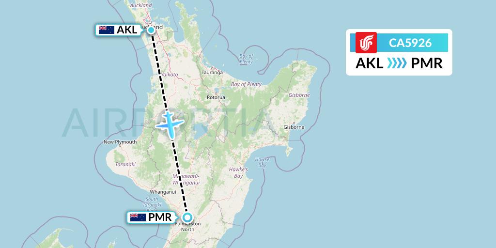 CA5926 Air China Flight Map: Auckland to Palmerston North
