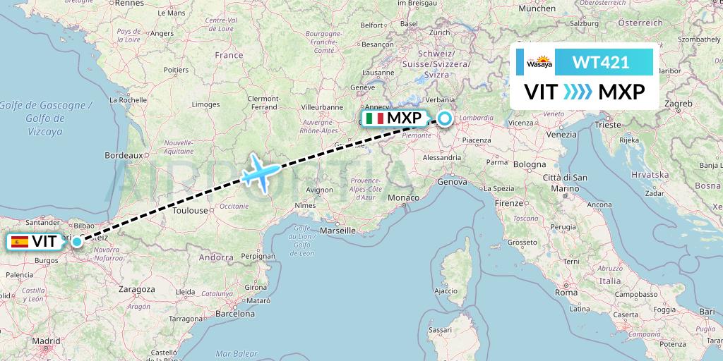 WT421 Swiftair Flight Map: Vitoria to Milan