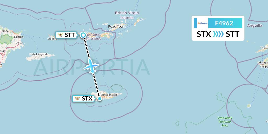 F4962 Air Flamenco Flight Map: St. Croix to St. Thomas