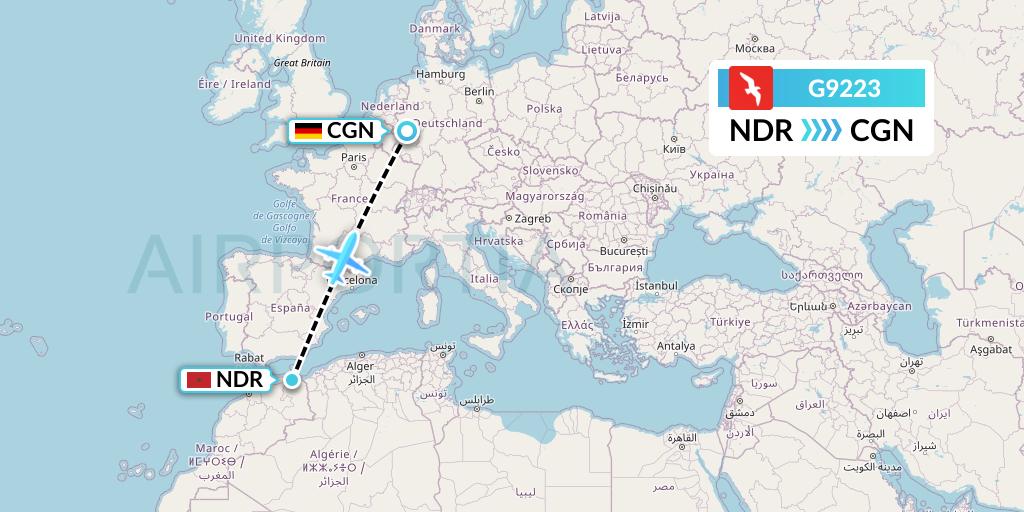 G9223 Air Arabia Flight Map: Nador to Cologne