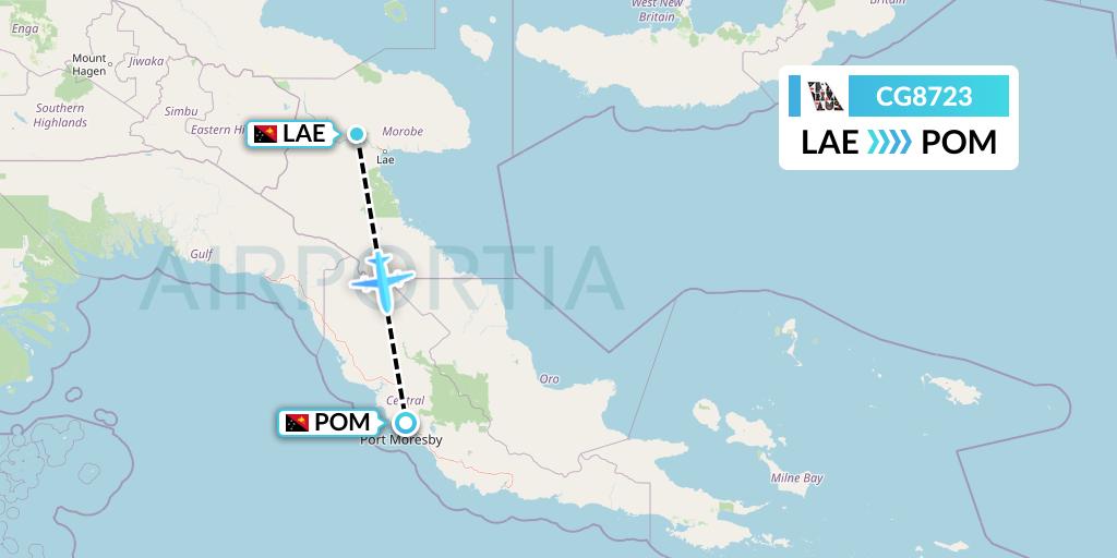 CG8723 Airlines PNG Flight Map: Lae to Port Moresby