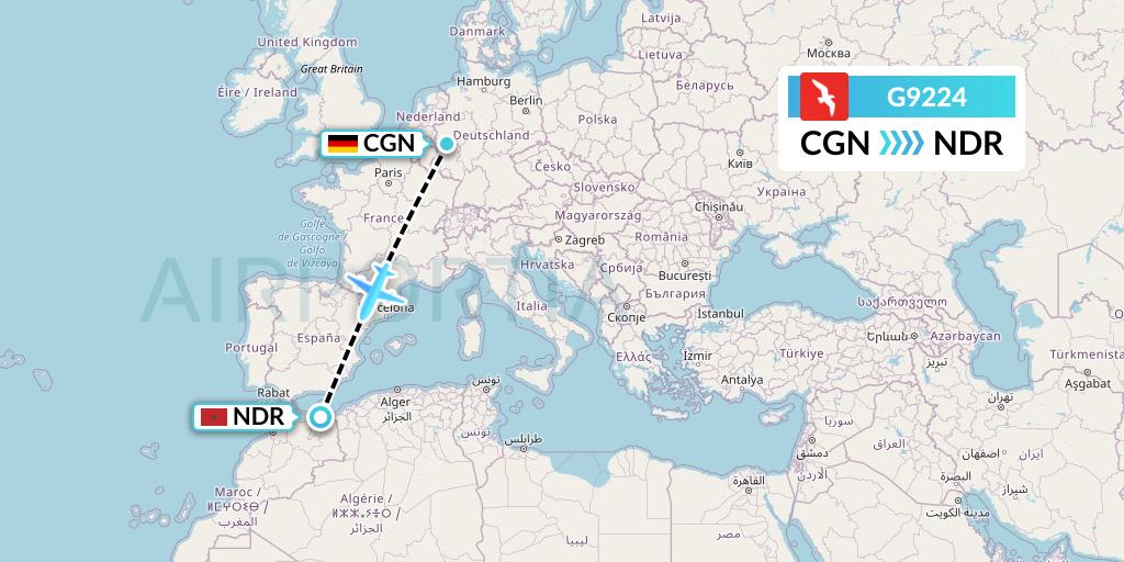 G9224 Air Arabia Flight Map: Cologne to Nador