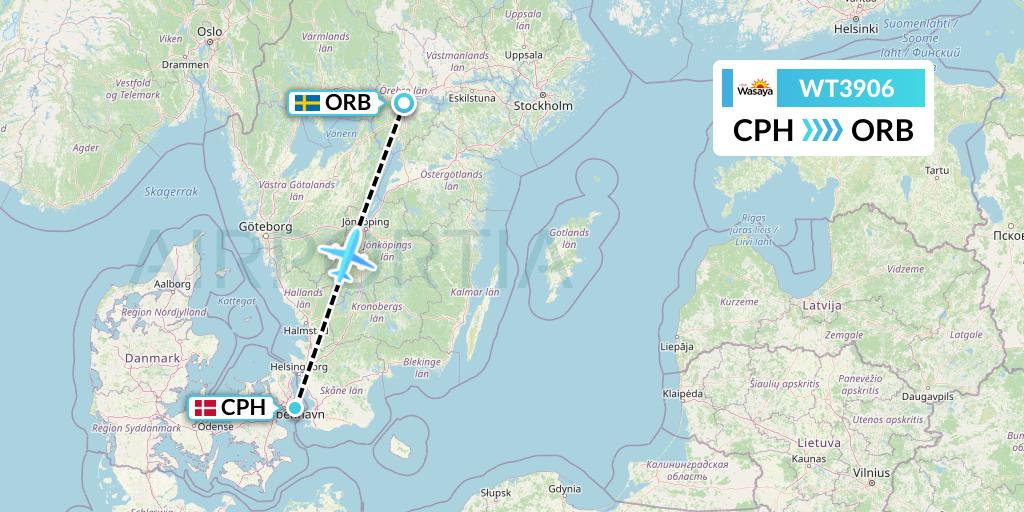 WT3906 Swiftair Flight Map: Copenhagen to Orebro