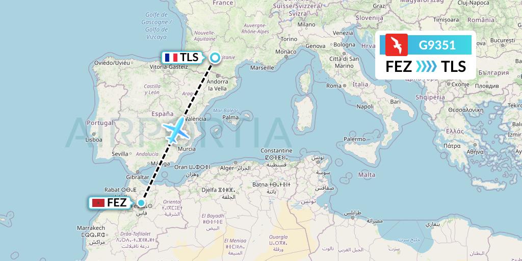 G9351 Air Arabia Flight Map: Fes to Toulouse