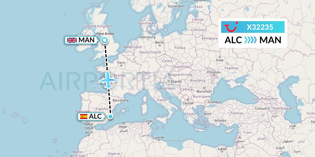X32235 TUI fly Germany Flight Map: Alicante to Manchester