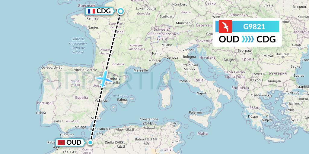 G9821 Air Arabia Flight Map: Oujda to Paris