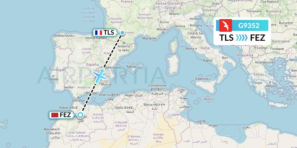 G9352 Air Arabia Flight Map: Toulouse to Fes