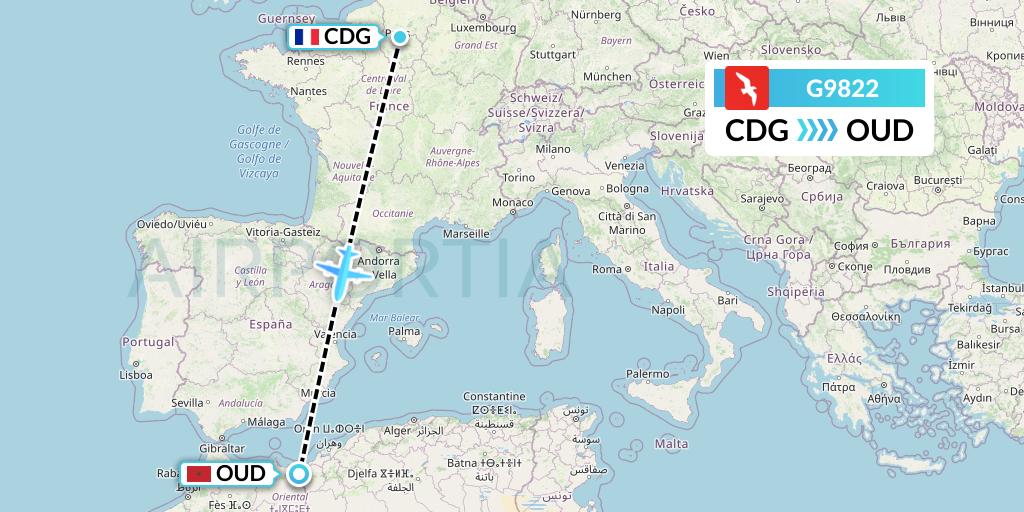 G9822 Air Arabia Flight Map: Paris to Oujda