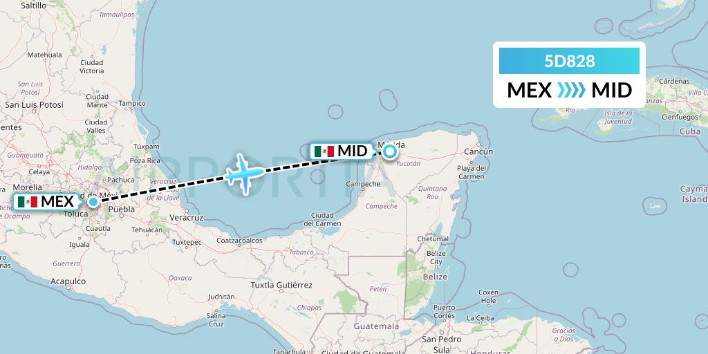 5D828 Aeromexico Connect Flight Map: Mexico City to Merida