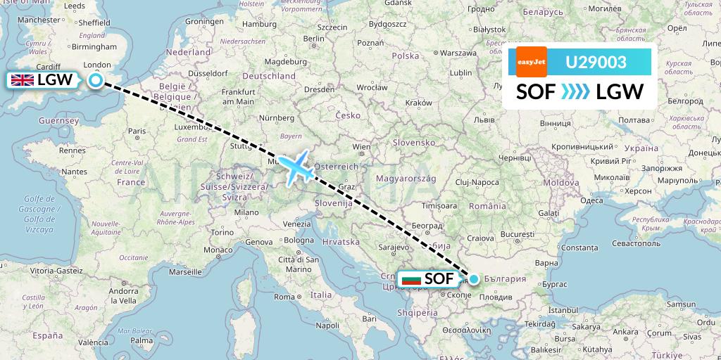 U29003 EasyJet Flight Map: Sofia to London
