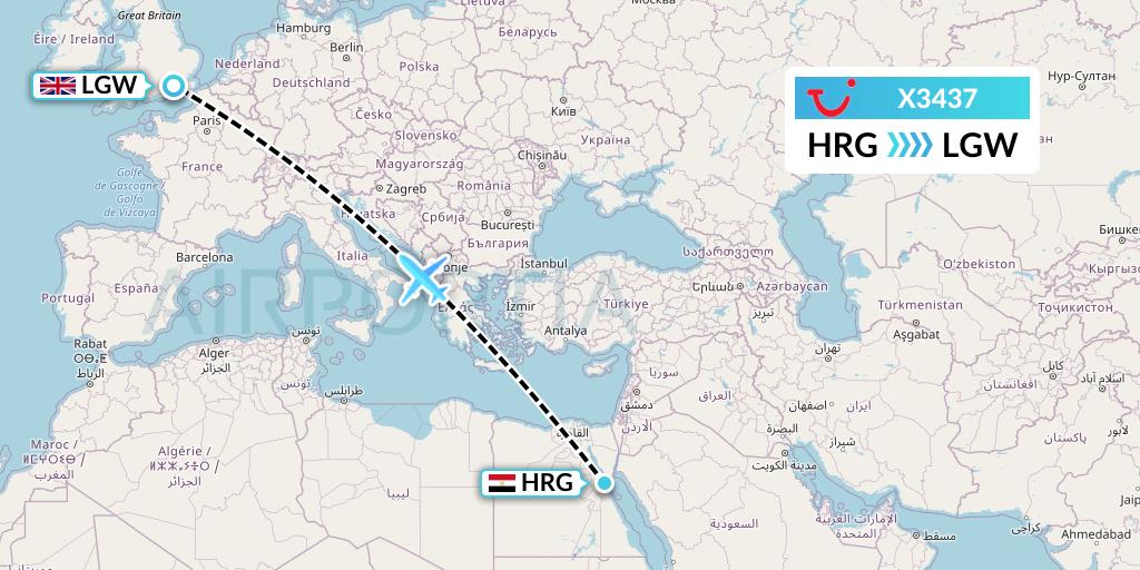 X3437 TUI fly Germany Flight Map: Hurghada to London