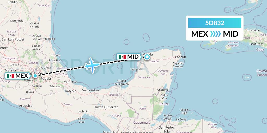 5D832 Aeromexico Connect Flight Map: Mexico City to Merida