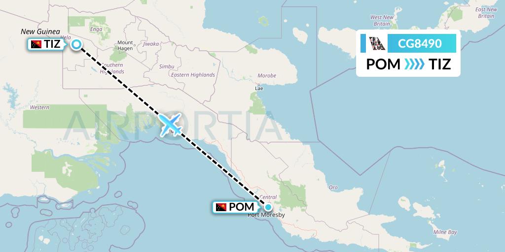 CG8490 Airlines PNG Flight Map: Port Moresby to Tari
