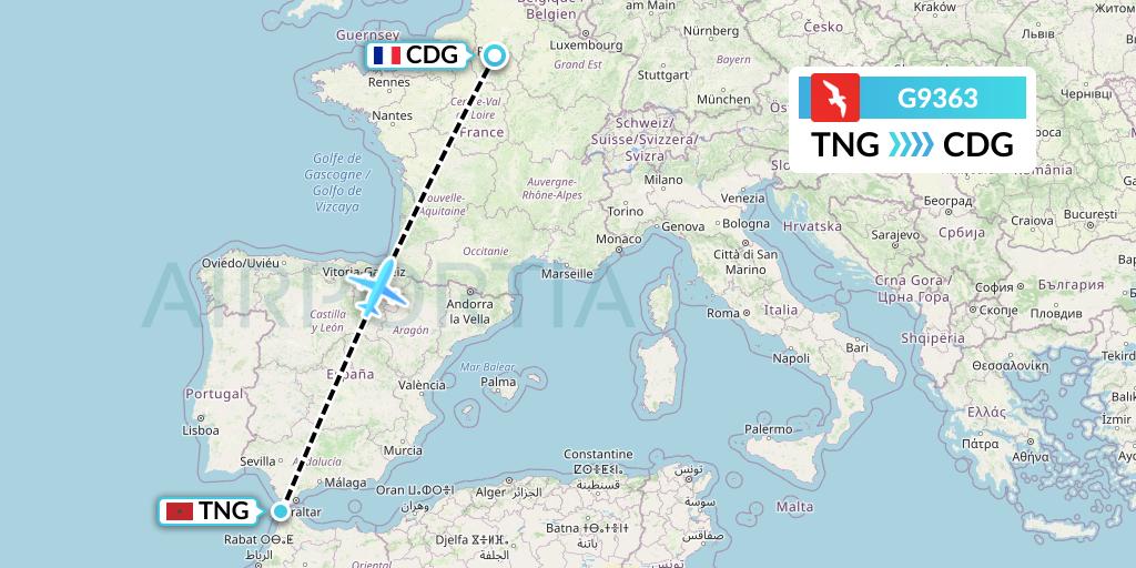 G9363 Air Arabia Flight Map: Tangier to Paris