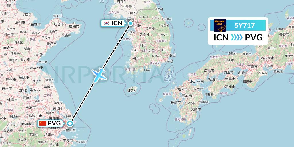 5Y717 Atlas Air Flight Map: Seoul to Shanghai