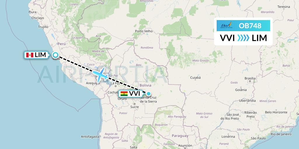 OB748 Boliviana de Aviacion Flight Map: Santa Cruz to Lima