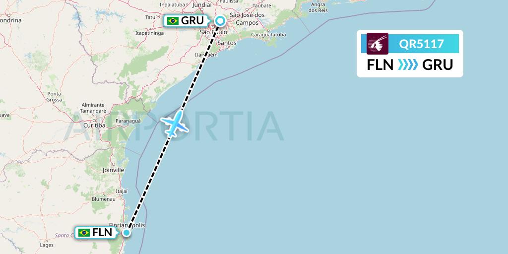 QR5117 Qatar Airways Flight Map: Florianopolis to Sao Paulo