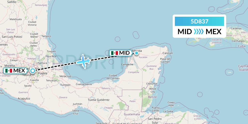 5D837 Aeromexico Connect Flight Map: Merida to Mexico City