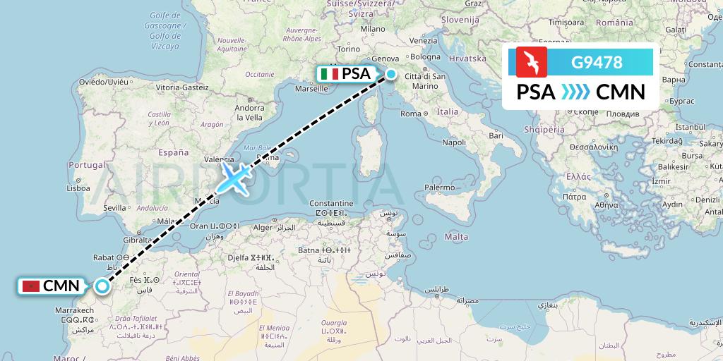 G9478 Air Arabia Flight Map: Pisa to Casablanca