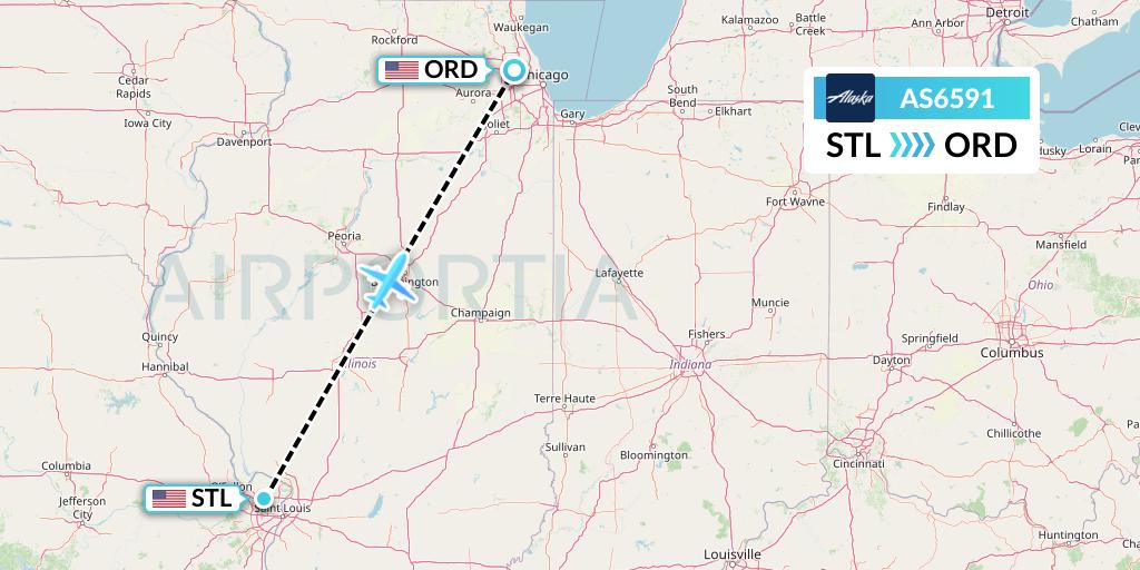 AS6591 Alaska Airlines Flight Map: St. Louis to Chicago