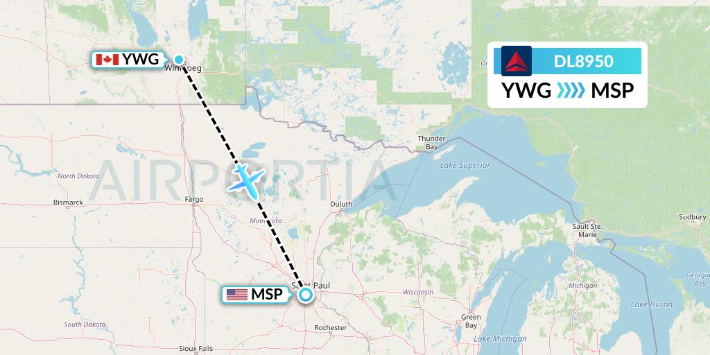 DL8950 Delta Air Lines Flight Map: Winnipeg to Minneapolis