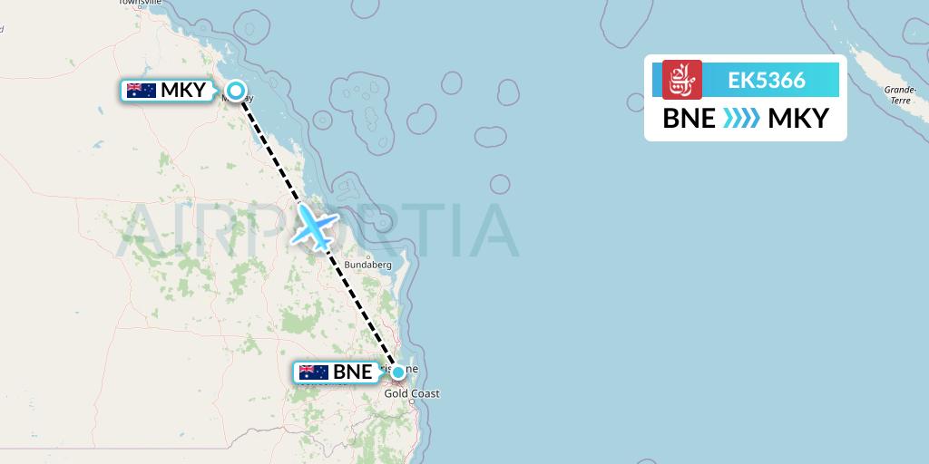 EK5366 Emirates Flight Map: Brisbane to Mackay