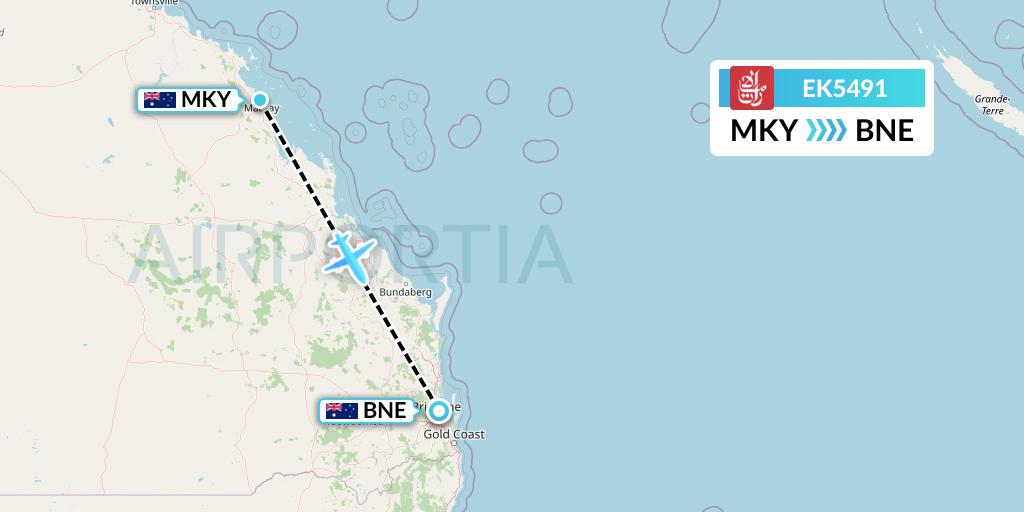 EK5491 Emirates Flight Map: Mackay to Brisbane