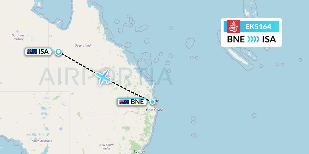 EK5164 Emirates Flight Map: Brisbane to Mount Isa