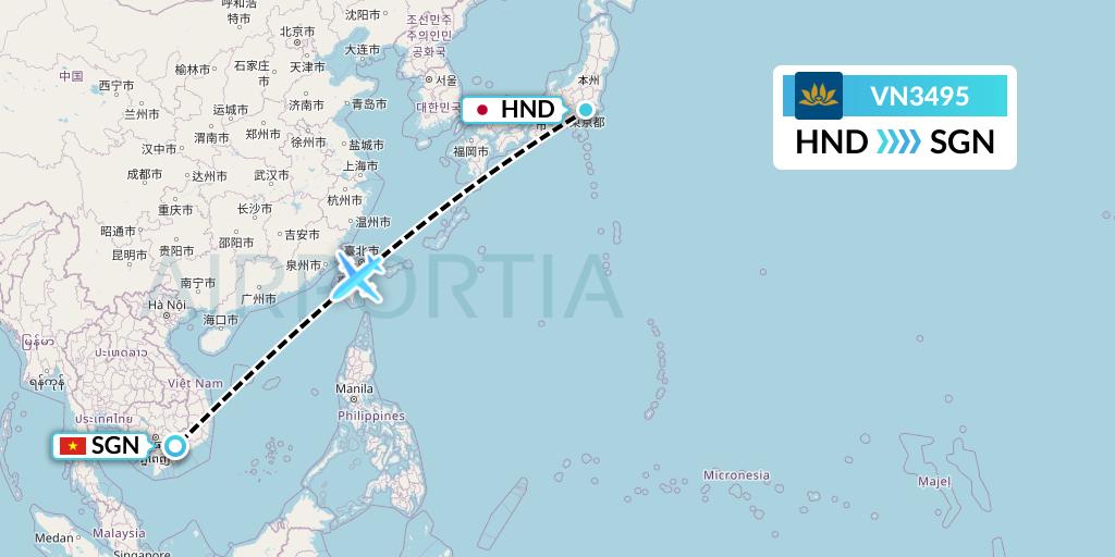 VN3495 Vietnam Airlines Flight Map: Tokyo to Ho Chi Minh City