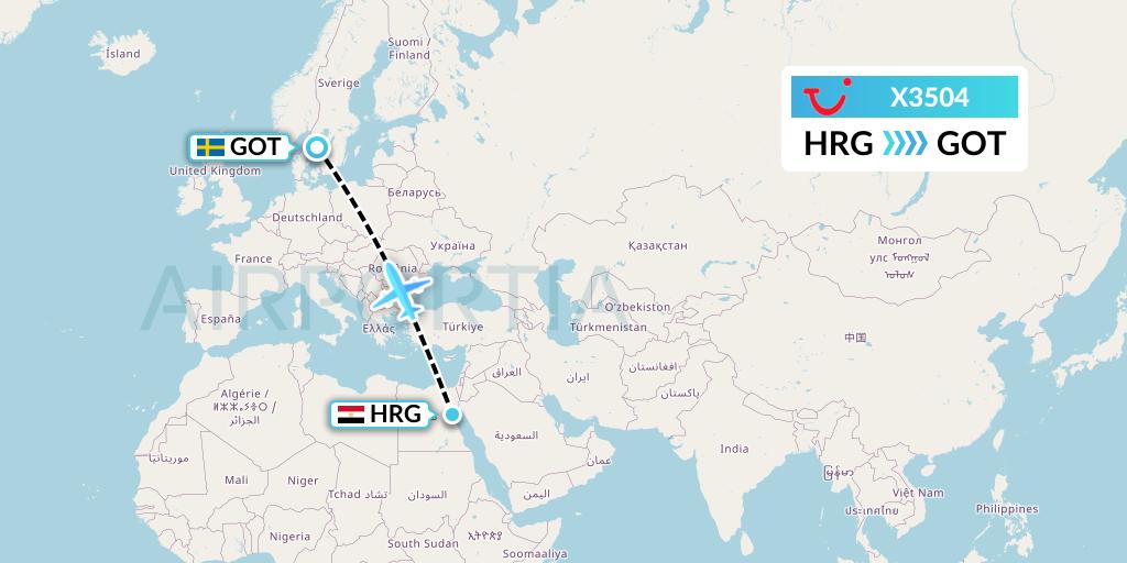 X3504 TUI fly Germany Flight Map: Hurghada to Gothenburg