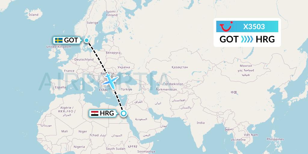 X3503 TUI fly Germany Flight Map: Gothenburg to Hurghada