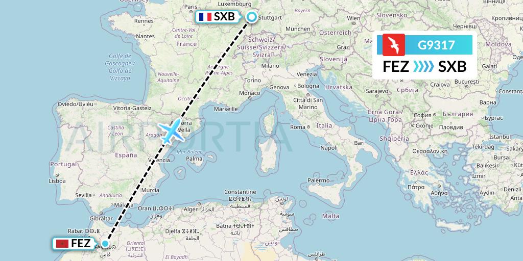 G9317 Air Arabia Flight Map: Fes to Strasbourg