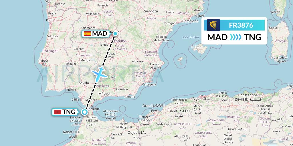 FR3876 Ryanair Flight Map: Madrid to Tangier