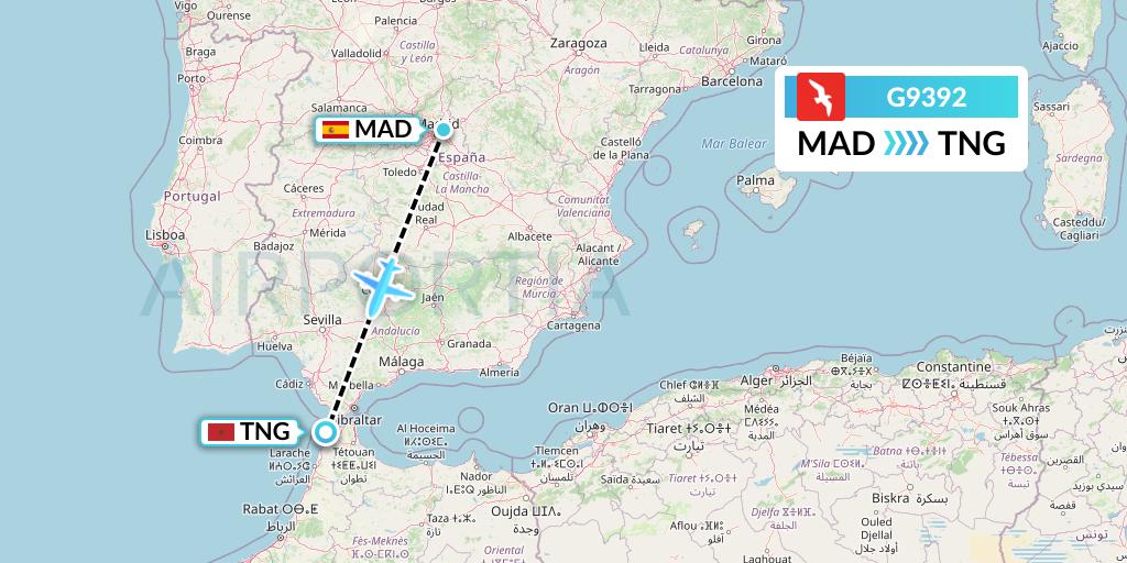G9392 Air Arabia Flight Map: Madrid to Tangier