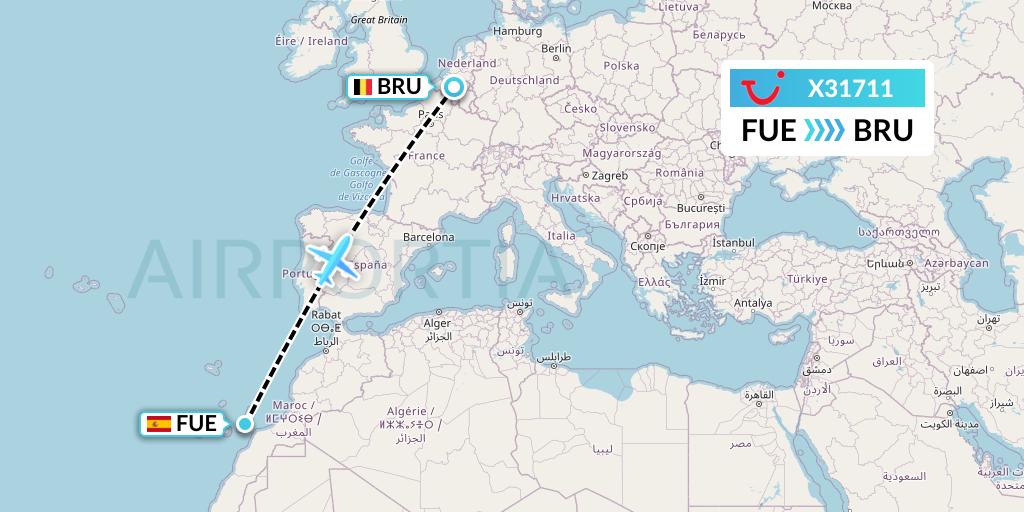 X31711 TUI fly Germany Flight Map: Fuerteventura to Brussels